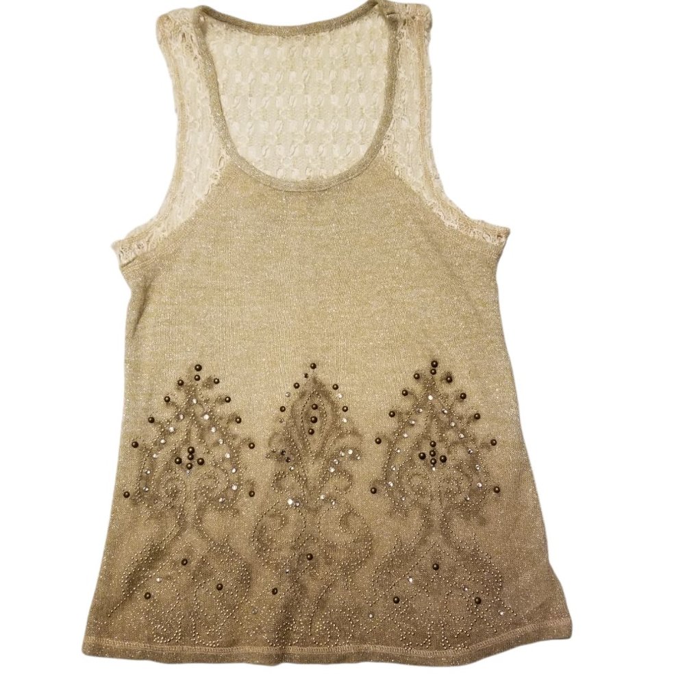 Miss Me NWOT Metallic Beaded Shimmer Tank- Womens Sz M - Picture 1 of 3